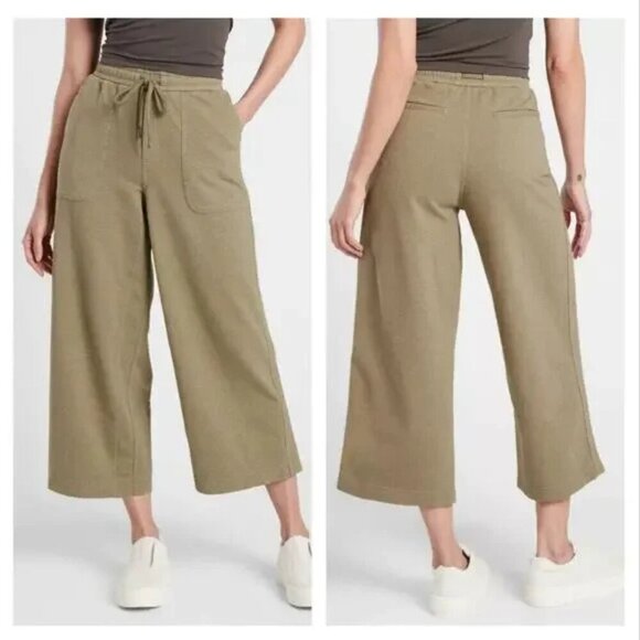 Athleta Farallon Shadow Olive Heathered Wide Leg Crop Pants 35297 - Picture 1 of 10